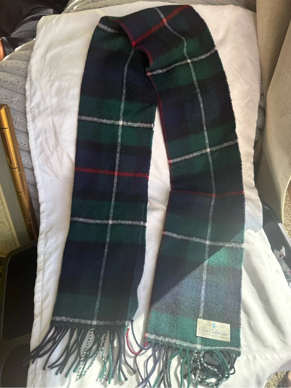 Historic Scotland Clan Collection New Wool Green & Navy Tartan Scarf